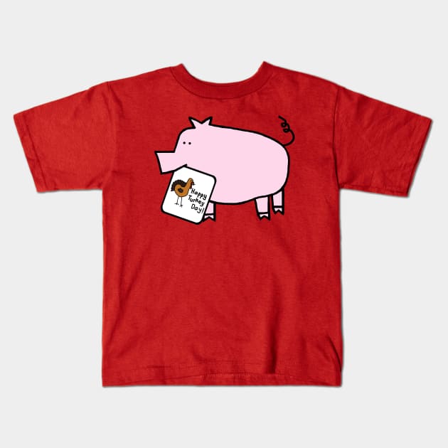 Cute Pig With Thanksgiving Turkey Greetings Kids T-Shirt by ellenhenryart